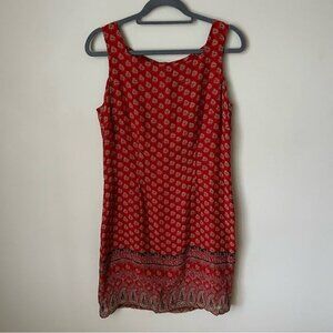 Vintage Robbie Bee Burnt Orange Red Paisley Pattern Sleeveless Silk Dress 10